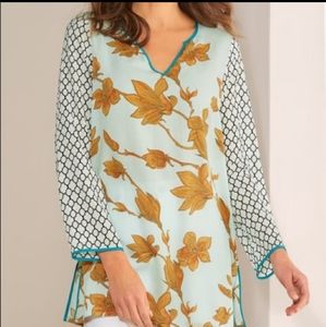 Soft Surroundings Floral Tunic - Aqua and Gold